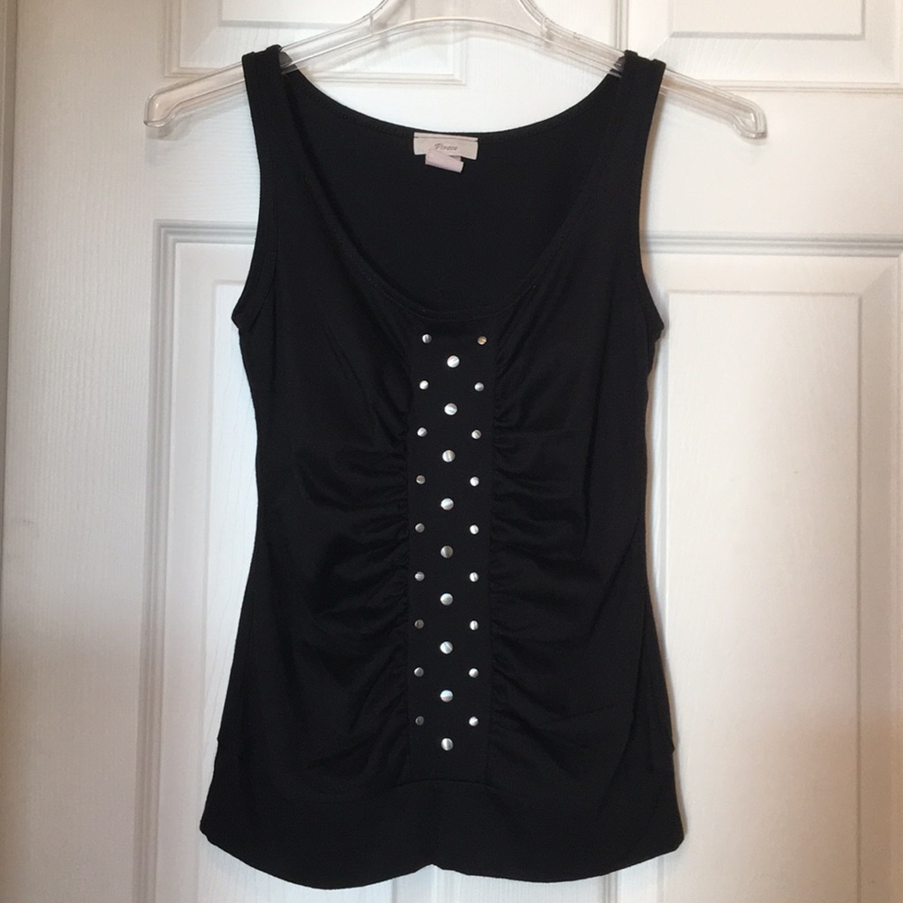 Black Studded Tank Top with Ruching